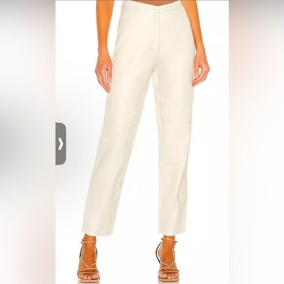 NWT 395.00 Tach Clothing Dilma Leather Pants Ivory Cream Straight Blogger 28 - Picture 2 of 5